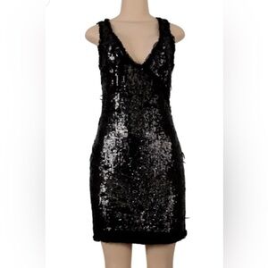 Bebe Black Women's Ruffle Hem Sequins Sleeveless Dress - Small